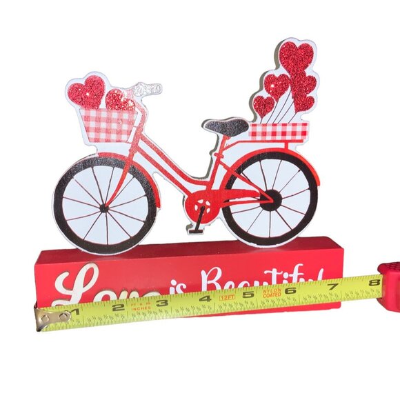 Red Bicycle Valentines Day Decorative Wooden Stand Love Is Beautiful - Picture 9 of 10